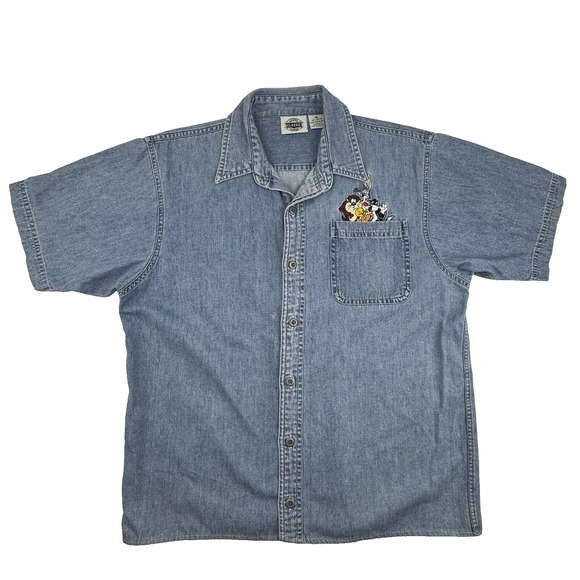 Looney Tunes Classic Shirt Short Sleeve Denim Button Up Warner Brothers Small - Picture 1 of 6